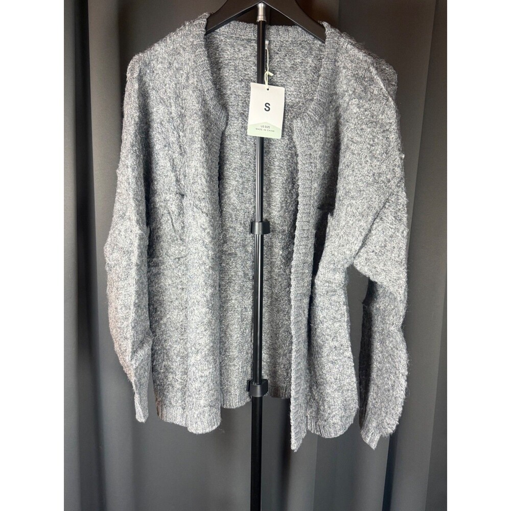 Fashion Wool Blend Open Cardigan Dark Gray Jacket Size S